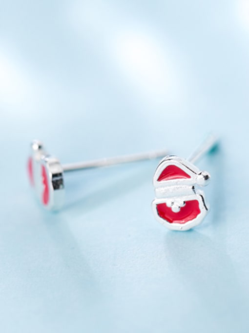 red Creative Santa Claus Shaped S925 Silver Enamel Stud Earrings