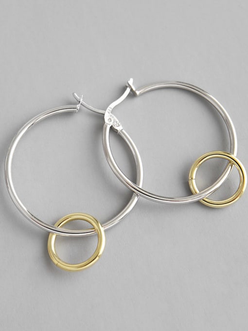 DAKA 925 Sterling Silver With Silver Plated Simplistic Double circle Hoop Earrings 0