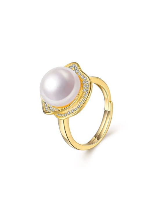 Gold Freshwater Pearl Micro-pave Zircon Ring