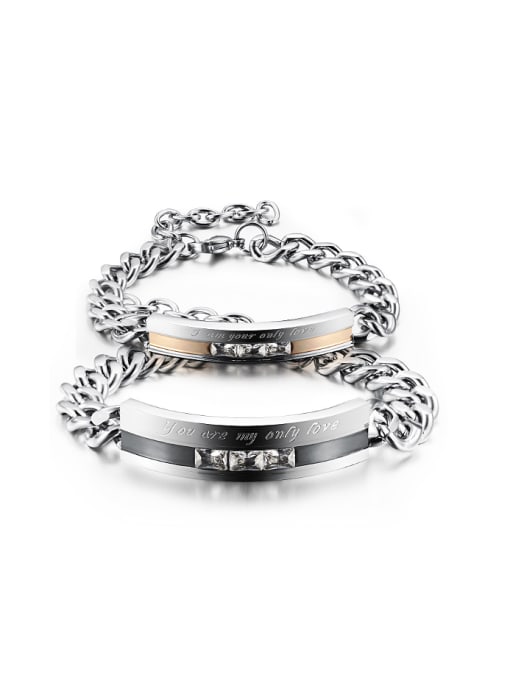 Open Sky Fashion Cubic Zircon Titanium Smooth Lovers Bracelet 0