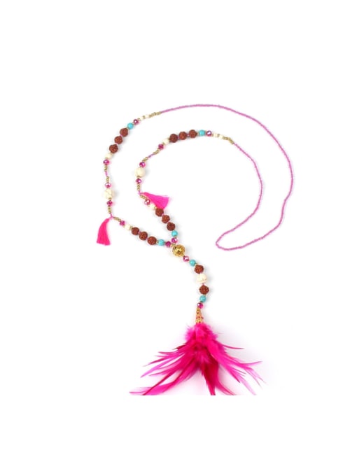 handmade Beautiful Feather Beads Stones Women Necklace 0