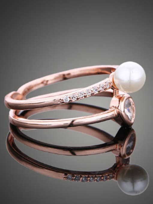 Wei Jia Fashion Two-band Imitation Pearl Cubic Copper Ring 3