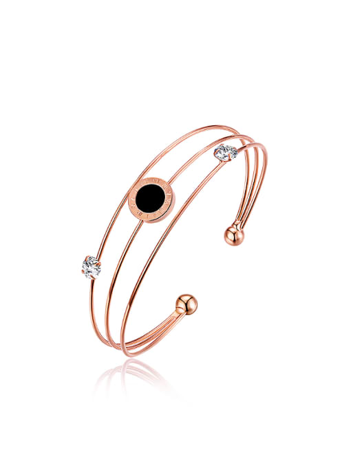 Rose Gold Fashion Black Round Rhinestones Opening Bangle