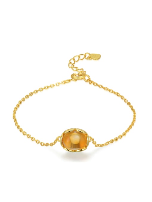 14K Gold plated Fashion Natural Small Round Yellow Crystal Simple Bracelet