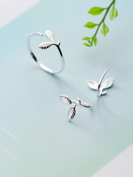 Rosh Elegant Open Design Leaf Shaped S925 Silver Ring 0