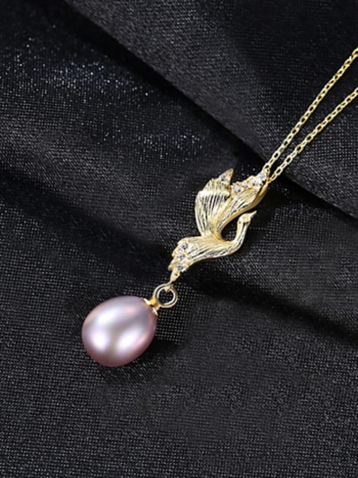purple-7D05 925 Sterling Silver With Artificial Pearl Simplistic Little bird Necklaces