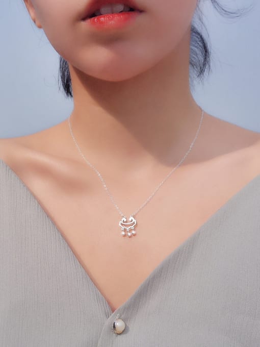 Peng Yuan Simple Tiny Longevity Lock Pendant 925 Silver Necklace 1