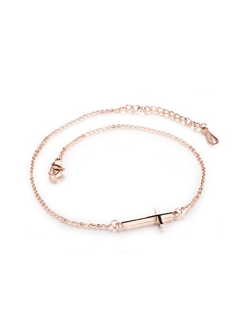 Open Sky Simple Cross Rose Gold Plated Titanium Anklet 0