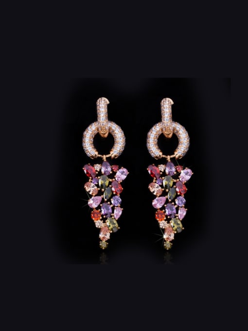 L.WIN Rose Gold Plated Zircon Drop Cluster earring 0