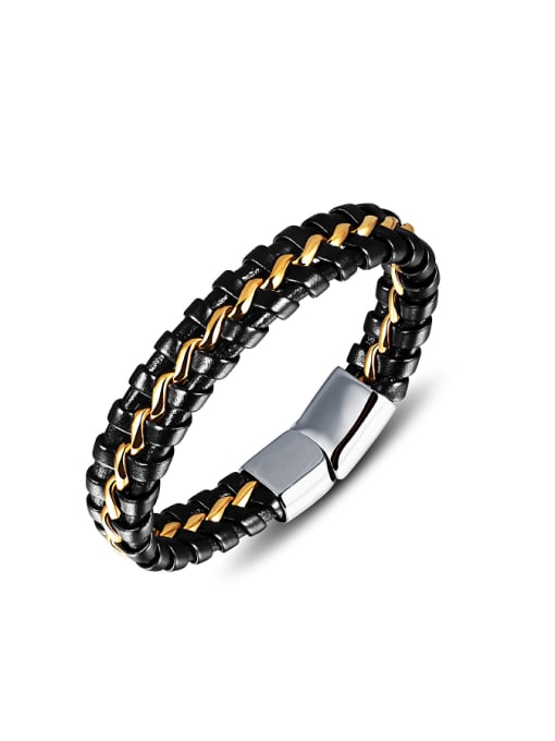 gold Personalized Woven Artificial Leather Men Bracelet