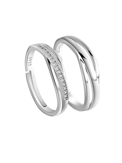 Dan 925 Sterling Silver With Cubic Zirconia Simplistic Lovers Free Size Rings 0