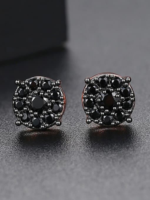 Black Copper With White Gold Plated Simplistic Round Wedding Stud Earrings