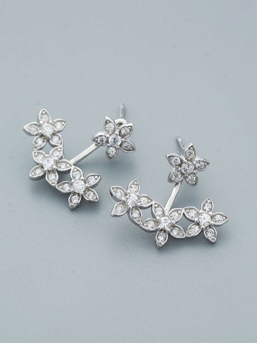 One Silver Exquisite Flower Shaped Zircon Drop Earrings 3