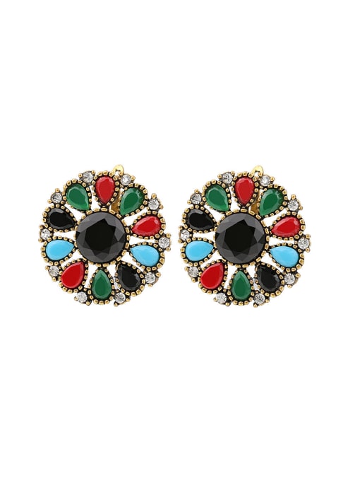 Gujin Bohemia Ethnic style Hollow Round Colorful Resin stones Alloy Earrings 0