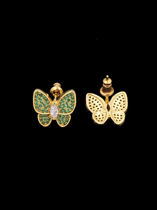 Gold+green Butterfly Copper stud Earring