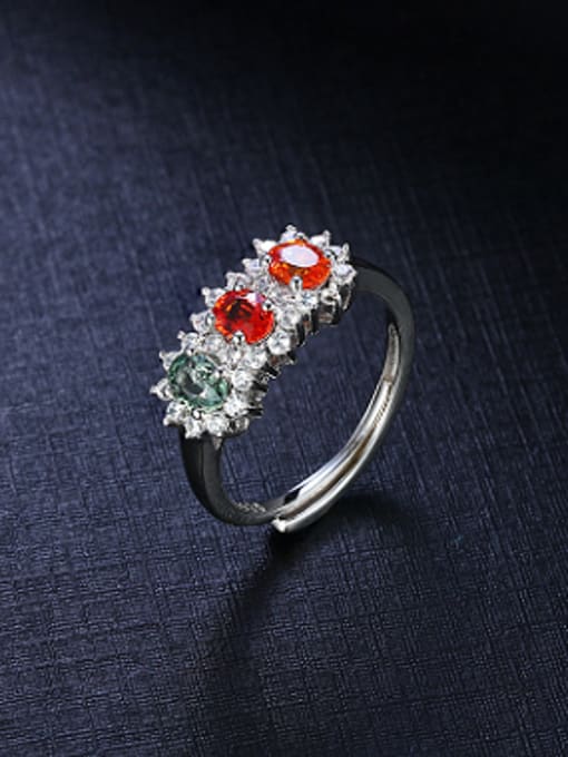 Deli Platinum Plated Multi-color Gemstones Multistone ring