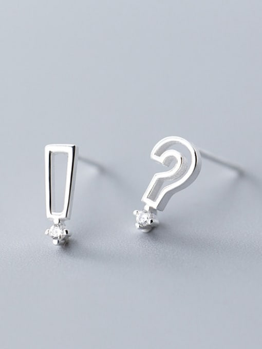 Rosh 925 Sterling Silver With Platinum Plated Cute Asymmetry Symbol Stud Earrings