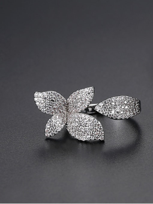 BLING SU Copper With Cubic Zirconia Delicate Flower  Free Size Rings 2