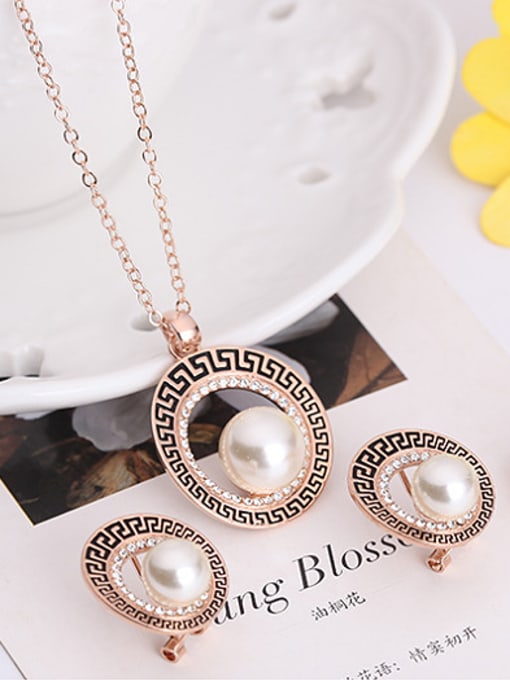 BESTIE Alloy Rose Gold Plated Fashion Artificial Pearl Hollow Circle Three Pieces Jewelry Set 1