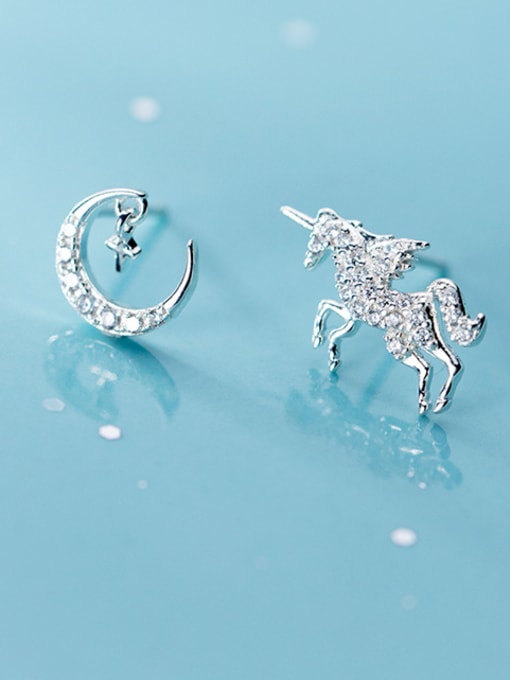 Rosh 925 Sterling Silver  Cubic Zirconia  Cute StFashion asymmetrical unicorn  moon Earrings 2