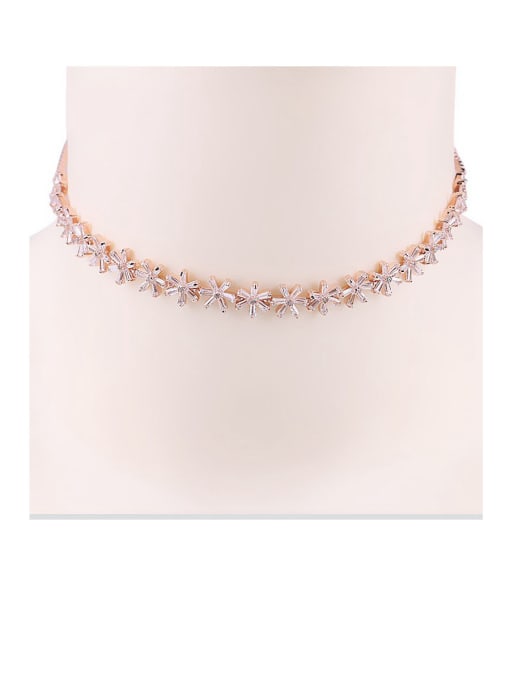 Mo Hai Copper With  Cubic Zirconia  Simplistic Flower Chokers Necklace 2