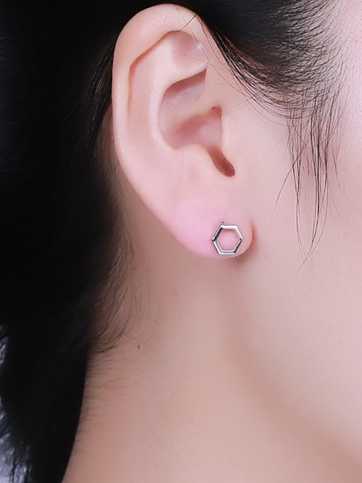 One Silver Women Delicate Geometric Shaped stud Earring 1