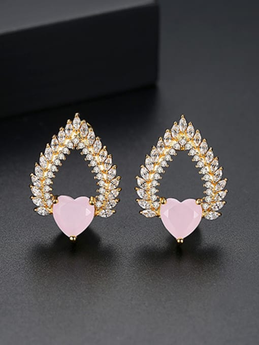 Pink-T02E21 Copper With 18k Gold Plated Trendy Heart Cluster Earrings
