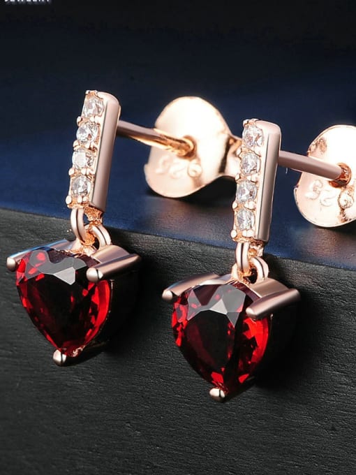 ZK Heart-shape Drop Earrings with Red Garnet and Zircons 2