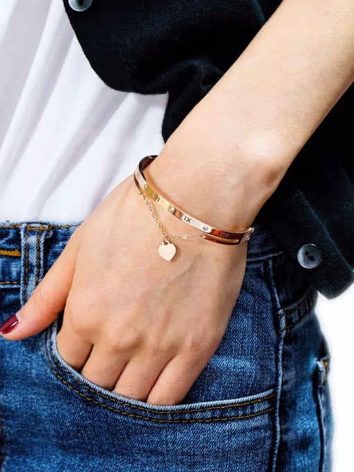 Open Sky Stainless Steel With Rose Gold Plated Simplistic tassels Heart with Rome number Bangles 1