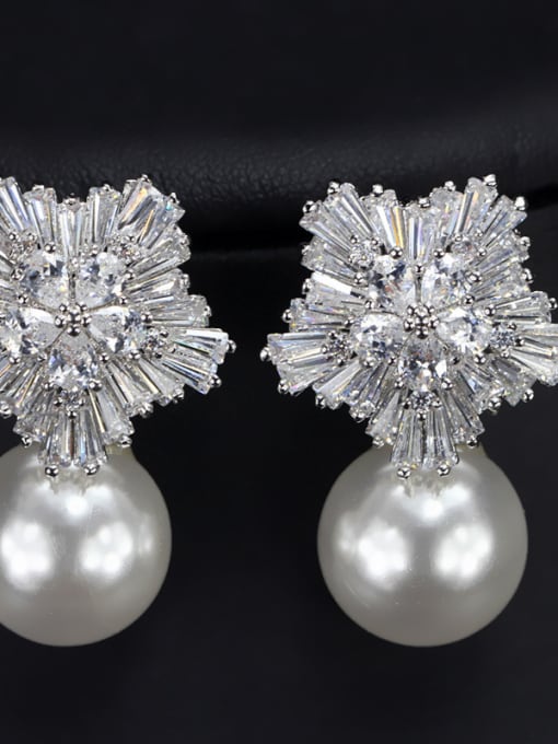 White Pearl Platinum Snowflake Shell Pearls Cluster earring