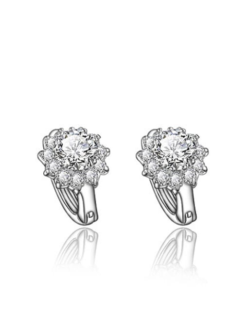 SANTIAGO Delicate 18K Platinum Plated Flower Shaped Zircon Clip Earrings 0