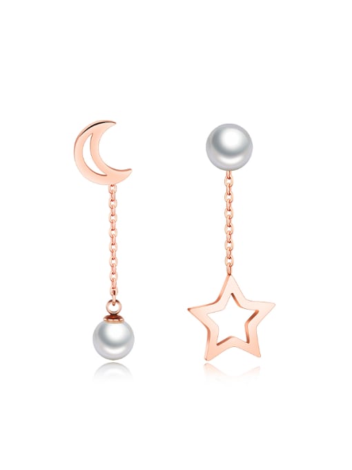 Open Sky Fashion Artificial Pearls Hollow Moon Star Stud Earrings 0