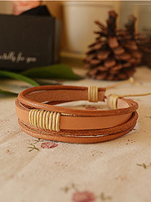 Light Coffee 2018 Retro Unisex Cownhide Leather Bracelet