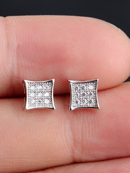White Square Mmicro Insert AAA Small Zircon 18K Real Gold Anti Allergy stud Earring