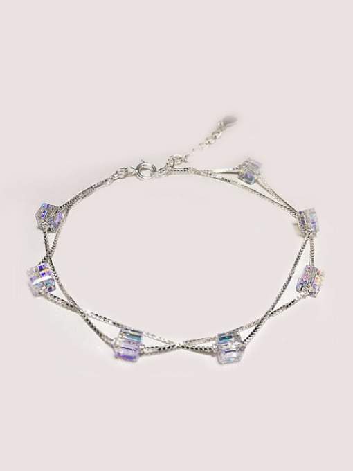 Rosh S925 Silver Fashion Double Lines Crystal Bracelet 0