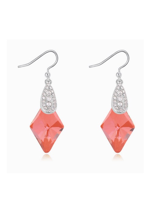 red Simple Rhombus Cubic austrian Crystals Alloy Earrings
