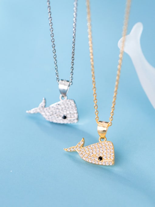 Rosh 925 Sterling Silver With  Cubic Zirconia  Simplistic Animal  Fish Necklaces 0