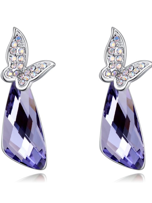 purple Fashion austrian Crystals Butterfly Alloy Earrings