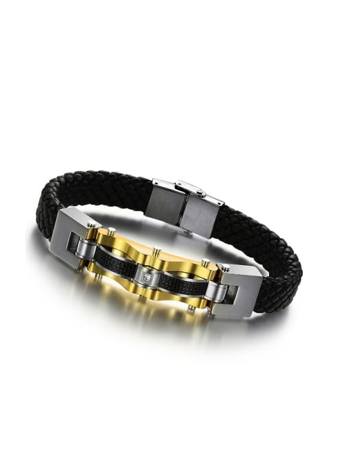 Open Sky Fashion Titanium Artificial Leather Men Bracelet 0
