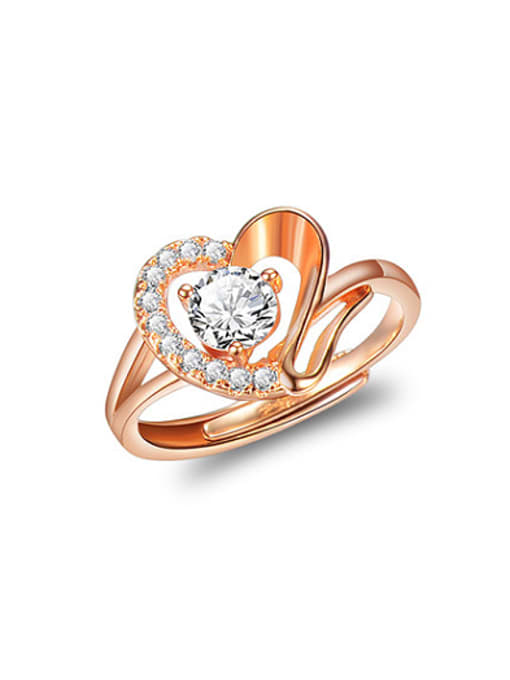 rose gold Elegant Open Design Heart Shaped Zircon Ring