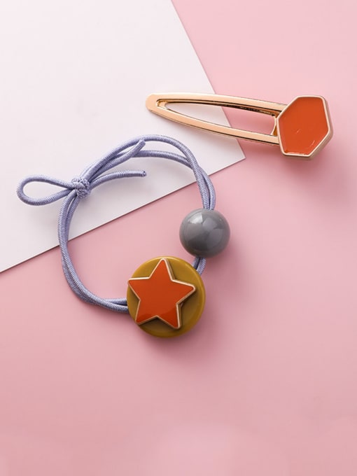 E red Alloy With Rose Gold Plated Fashion Pentagram Candy-colored rubber band Hair clip two-piece