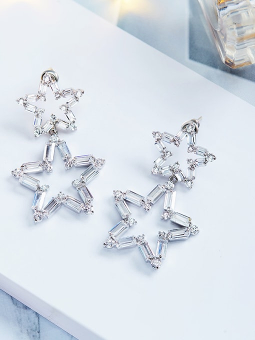 CEIDAI Simple White Zirconias-covered Hollow Star Alloy Stud Earrings 2