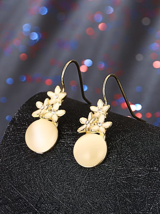 Golden High-grade Flower Shaped Opal Stone Enamel Earrings