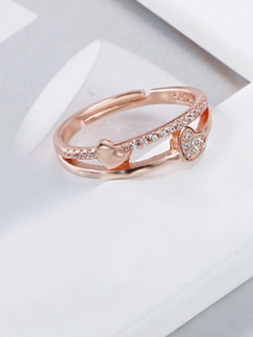 OUXI Simple Style 925 Sterling Silver Heart Shaped Zircon Ring 1