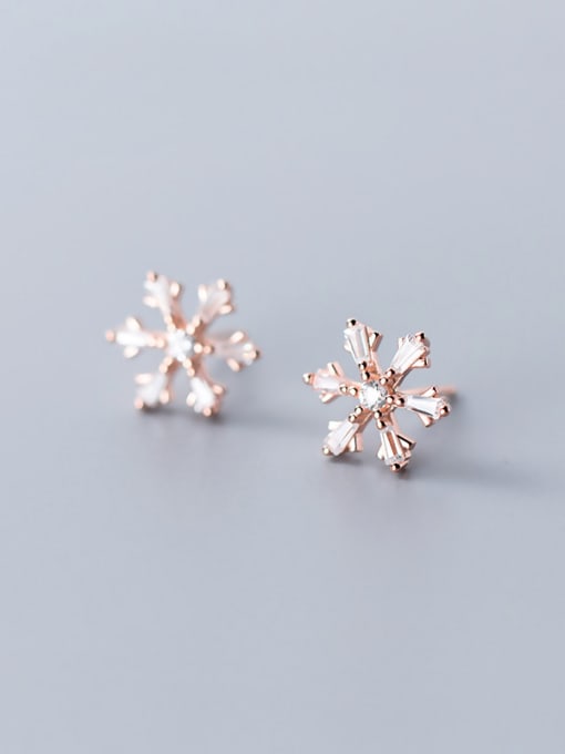 Rosh 925 Sterling Silver With Cubic Zirconia Cute Snowflake Stud Earrings 2