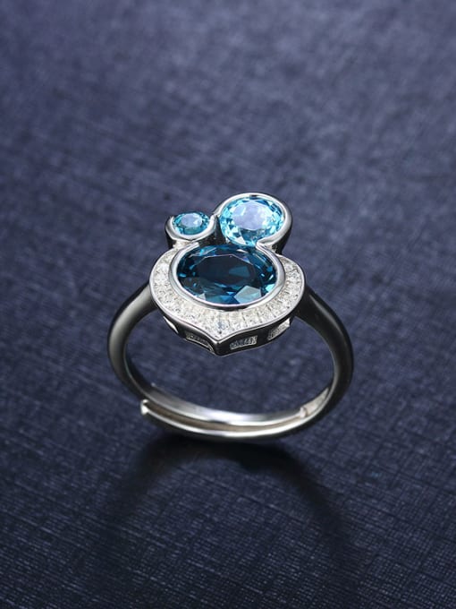 Deli Platinum Plated Aquamarine Gemstones Ring
