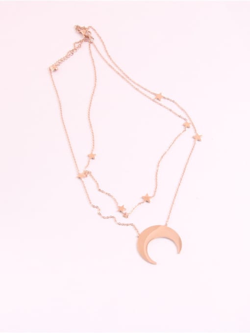 GROSE Simple Star Moon Pendant Double Chain Necklace 0