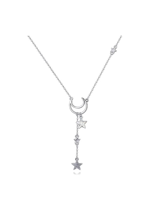 QIANZI Simple Little Star Moon austrian Crystal Pendant Alloy Necklace