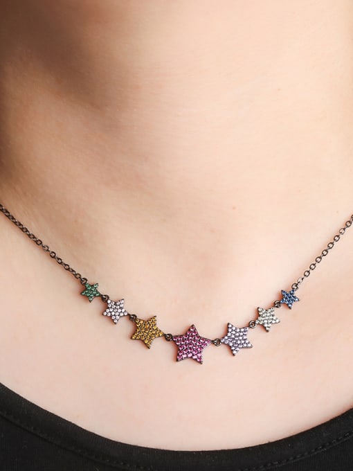 gun- gold Copper With  Rhinestone Trendy Star Beaded Necklaces