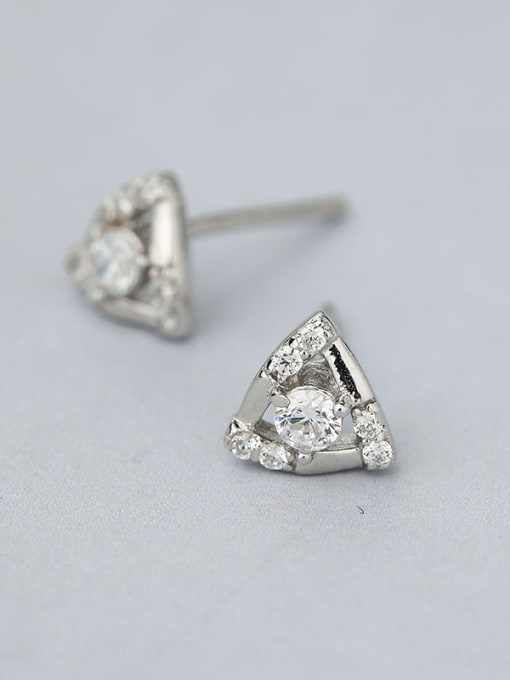 One Silver Women Triangle-shaped Zircon Stud Earrings 0
